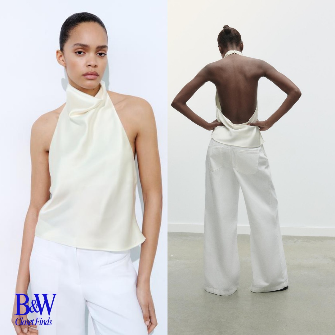 BNEW Zara White Satin Cowl Neck Top, Women's Fashion, Tops, Others Tops ...