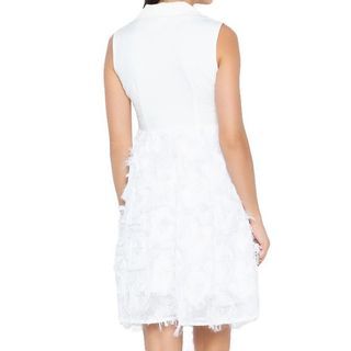 Elegant classic classy cocktail formal minimalist  clean look sleeveless collared with chiffon feather for graduation, party, civil wedding, binyag or baptism, ninang- White dress