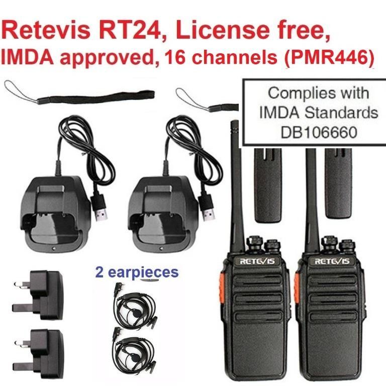 IMDA Approved License free 2PCS (1 pair) Retevis RT24 Walkie Talkie ...