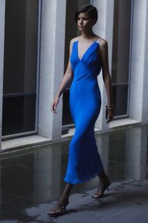 MISHA-Pleated Cut-out bias soft chiffon elegant night maxi/ long dress RENT/SALE