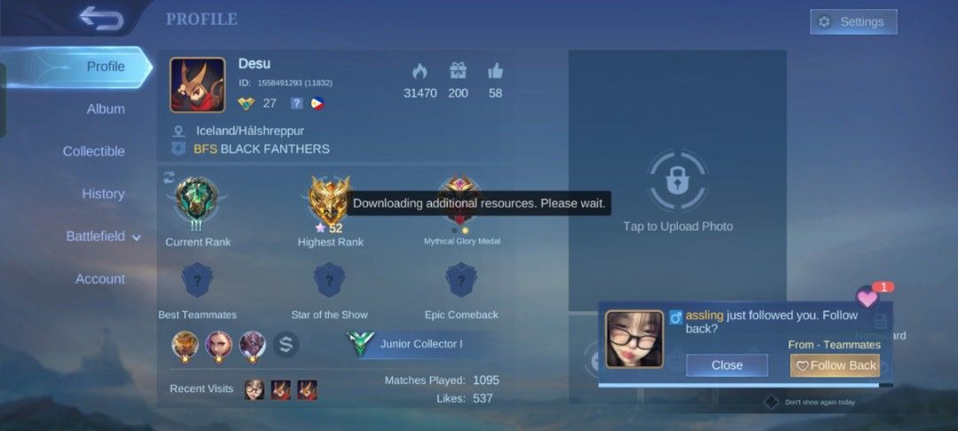 MLBB ACCOUNT with 11 EPIC SKINS and MORE! (Category: Others) located in Manila. Submitted by estor248418956 (Listing ID 1365223399, Image 1). Description: The posted price is still negotiable. Message me for more info..