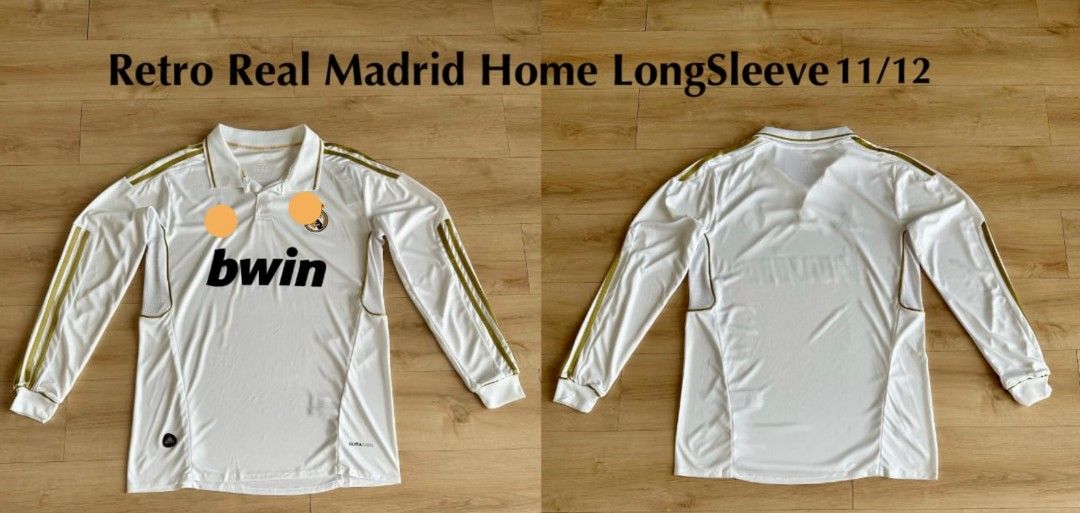 Real Madrid vintage long sleeve retro jersey (Category: Activewear) located in Singapore. Submitted by hoodiepl (Listing ID 1365223659, Image 1). Description: brand new size S M L XL avail item be sending using tracking mail takes 1-3 working days no meet up no self-collect.