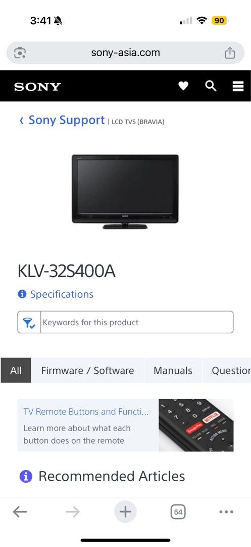 Sony Bravia (32-inch) (Category: TV) located in Antipolo. Submitted by bnfngn (Listing ID 1365195682, Image 3). Description: Sony Bravia (KLV-32S400A) 32 inch TV - Only needs wiping down - Buttons all working - HDMI ready - No remote - Price negotiable RFS: Decluttering, Not used anymore.