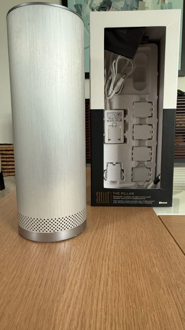 Stelle Audio Couture - The Pillar - Bluetooth Speaker (Category: Soundbars, Speakers & Amplifiers) located in Singapore. Submitted by sanjivonline (Listing ID 1365173022, Image 2). Description: Stelle Audio Couture - The Pillar - Bluetooth Speaker Elegant Design. Brushed Aluminum finish. LISTEN Play your music wirelessly through any Bluetooth-enabled device or connect to your music device via a 3.5mm stereo input cable (included). TALK Use the sp