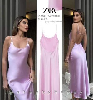 Zara elegant sexy silk satin maxi dress open back