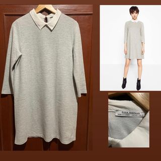 ZARA Gray Longsleeve Collar Dress - Casual Office Formal Travel Outfit Dress