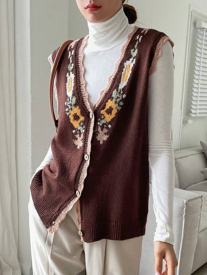 Ansu Studio Dazy Flower Choco Brown Knitted Vest (Category: Vests) located in Pasig City. Submitted by eddwuhrd (Listing ID 1365363553, Image 1). Description: L 21.5 W 21.