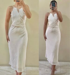 SALE⚡️-THE BEARUN Elegant Cream Drape Bias Midi dress (BUY3GET1FREE)