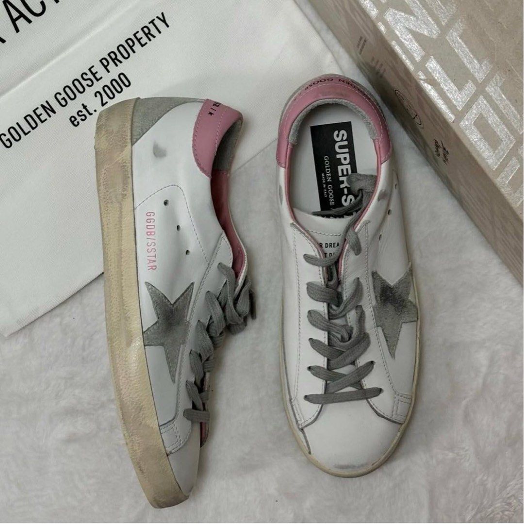 Golden Goose (Category: Sneakers) located in Cainta. Submitted by doctrish (Listing ID 1365405627, Image 2). Description: Leather Upper and Heel Suede Star and UR cream sole White/ice/light pink.