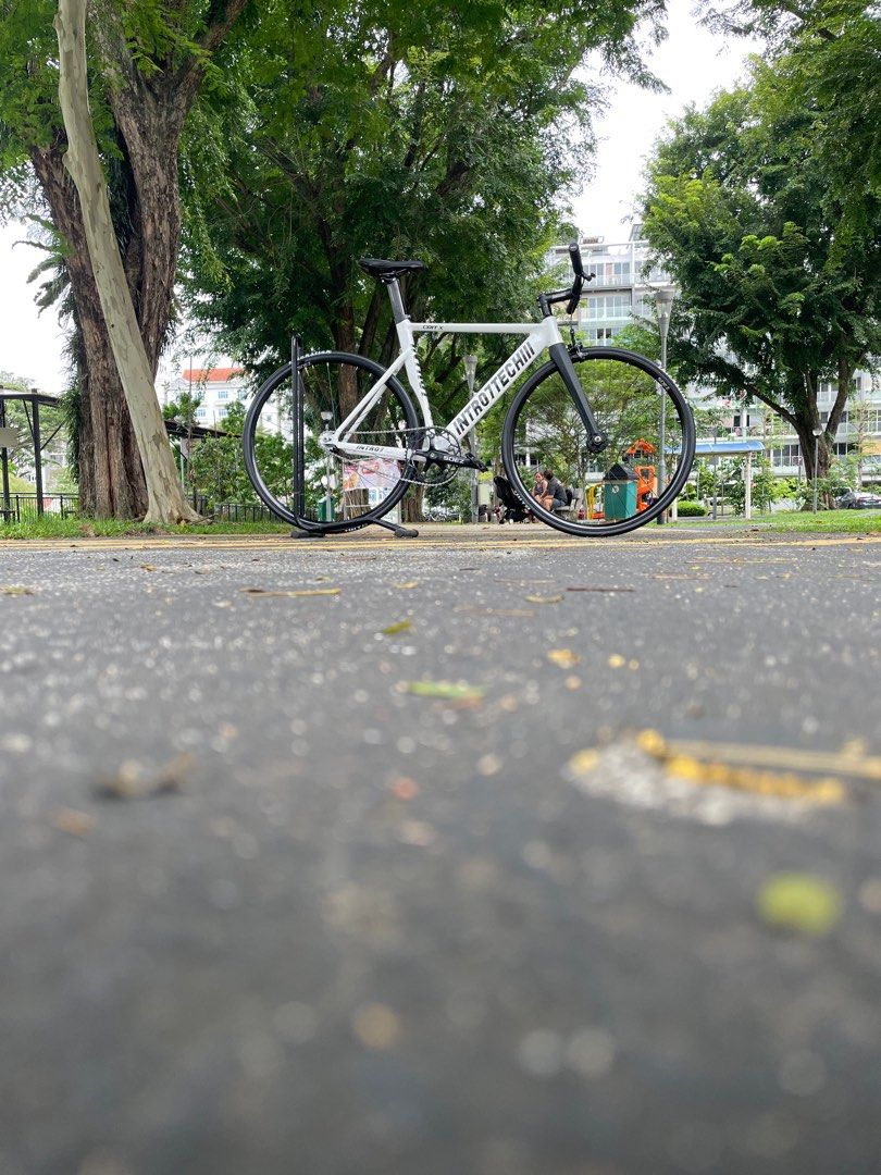 Intro7tech (Category: Bicycles) located in Singapore. Submitted by fixiesg.com (Listing ID 1365343241, Image 3). Description: Frame set -$480 Full bike -$830 Size available-49/51/53 Stock parts Soez wheel set Soez square tapped crank set (48t/49t) Soez riser bar drop bar will need to top up -$50 Racework front brake Kmc chain Parts are customisable ——————————————————————— Upgrade Pizz wheel set -$100 80mm alloy wheel set -$180 Soez holo disk cran
