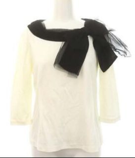 LANVIN en Bleu| Size: M Women's Cropped Gray Black Tulle Ribbon 3/4 Sleeves Top