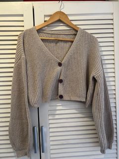 Lovito beige cropped cardigan