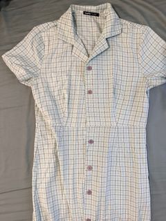 Lovito Button Down Dress Light Pastel Green Plaid | Above knee conservative dress | Daily wear Formal Casual