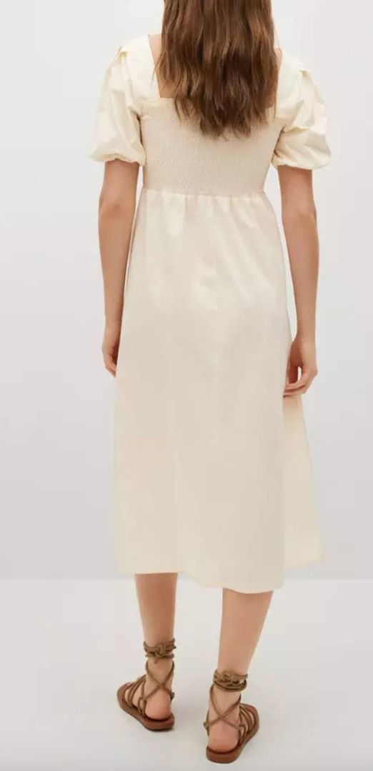 Mango Cream Puffed Sleeves Dress (Category: Dresses) located in Quezon City. Submitted by lileo134 (Listing ID 1365444958, Image 3). Description: Color: Light Beige Sleeve Style: Puff Sleeve Neck: Square Neck Pattern: Solid Length: Midi Type: A-line Style: Basic|Modest 100% Cotton Original Price: Php 2,995.