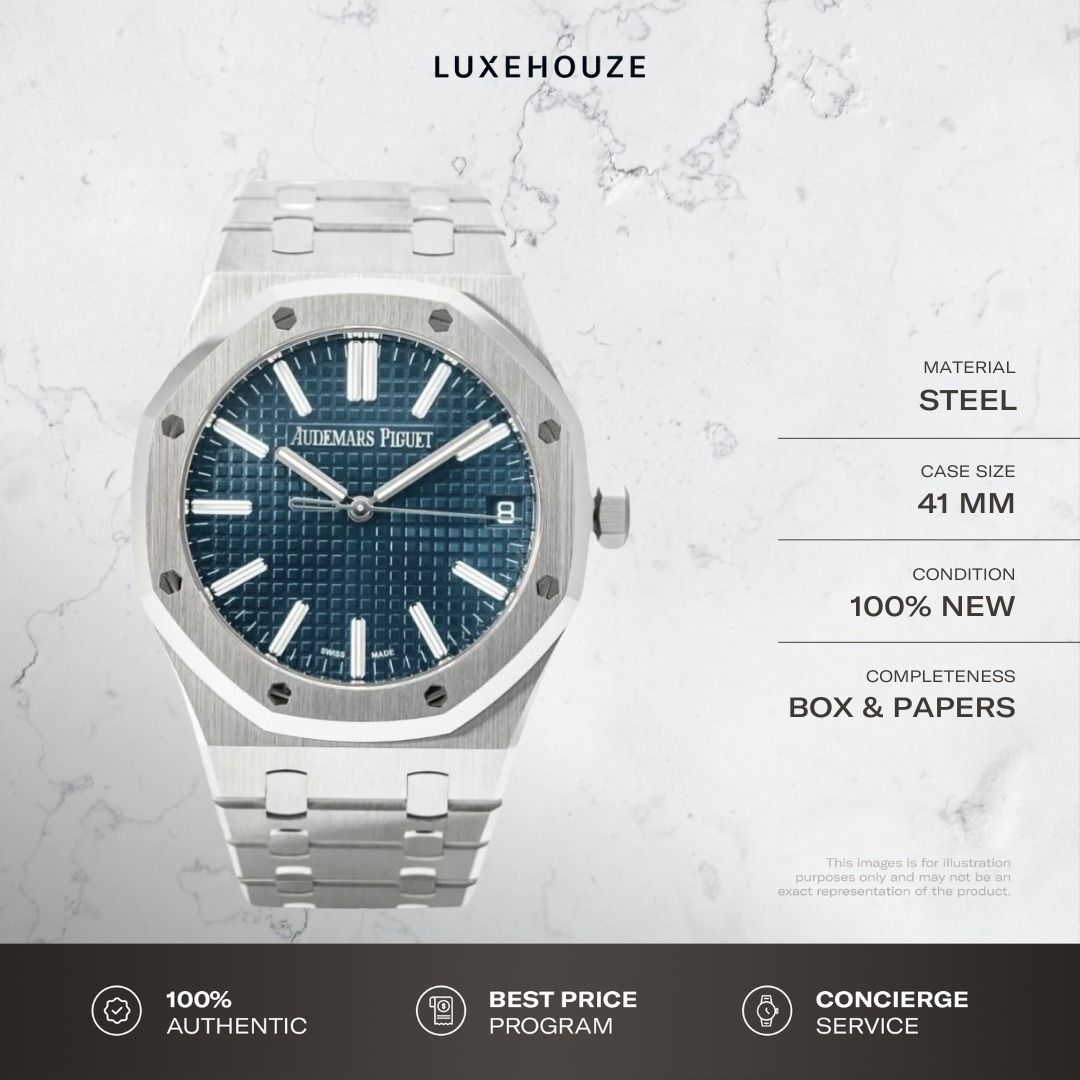 New 2025 Audemars Piguet Royal Oak 41 15510ST.OO.1320ST.06 15510ST Blue (Category: Watches) located in Singapore. Submitted by luxehouze (Listing ID 1365139923, Image 1). Description: Join our Community for special deals and latest arrivals! //bit.ly/LHWatchesSG Audemars Piguet Royal Oak 41 15510ST.OO.1320ST.06 15510ST Blue This piece is available for viewing by request. Reserve your spot on our viewing list. Watch Details: SKU: 0014126 Condition