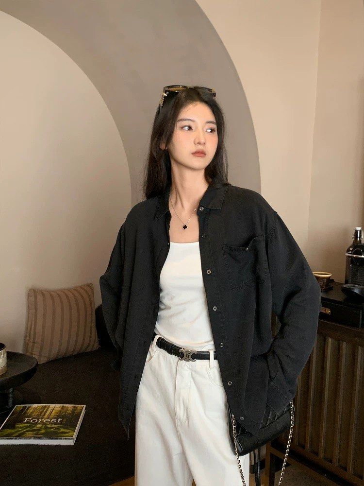 Nora Soft Tencel Denim Shirt (Category: Longsleeves) located in Singapore. Submitted by mommystote (Listing ID 1365456503, Image 2). Description: ✨Nora Soft Tencel Denim Shirt✨ Preorder • arrives in about two weeks Sizing ➕length➕shoulder ➕chest S:76,49,118 M:77,50,122 If you want to wear denim shirts even in summer, go for this one — made from a Tencel (lyocell) blend, it’s softer and more comfortable than regular denim jackets. It feels light o