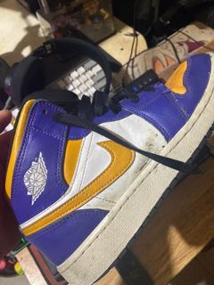 OG Nike Air Jordan 1 Mid Shoes "Lakers" Concord Taxi White Womens