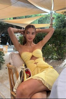 OUTFIT FOR RENT: Kylie Cut Out Yellow Spring Summer Mini Dress Casual Sun Dress