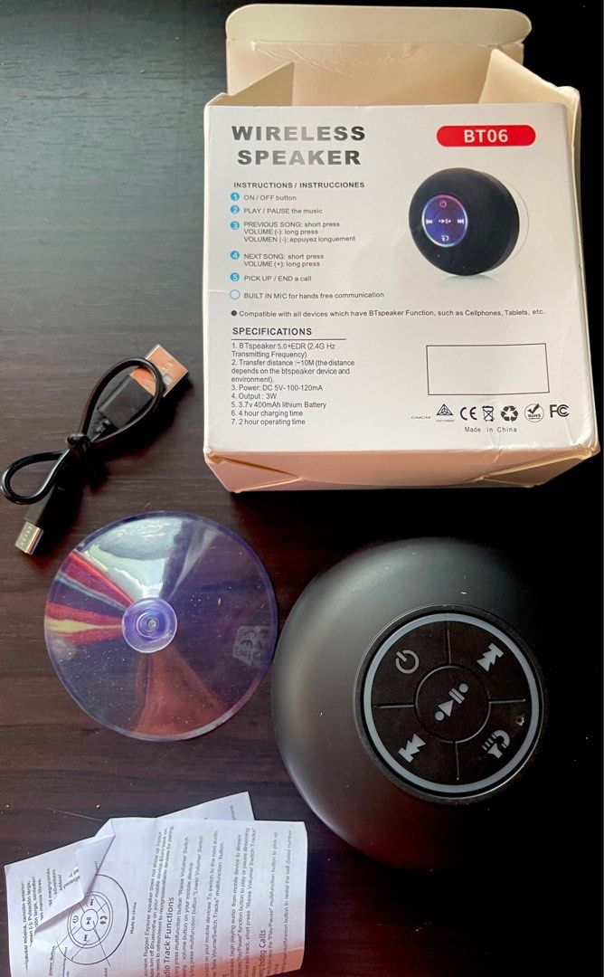 PORTABLE WIRELESS SPEAKERS (Category: Soundbars, Speakers & Amplifiers) located in Davao. Submitted by skydiverjenzy (Listing ID 1365325498, Image 2). Description: 🙋🏻‍♀️Portable Wireless Speaker with LED Lights, Large Suction Cup, Multi-Scene Use, Mini Stereo Sound System, USB-C Charging, 5W, Lithium Battery-Polymer, No Wireless Capability, Music Control, USB Charging Port, Wireless Speaker 💁🏻‍♀️Bought On Tiktok Shop 🙋🏻‍♀️Na Delayed Dumatin