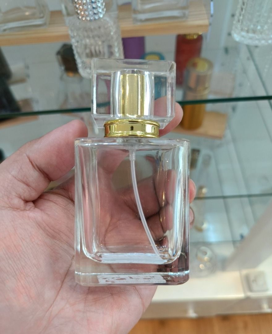 Rectangular Perfume Bottle 50ml clear (Category: Fragrance & Deodorants) located in Quezon City. Submitted by glasspakph (Listing ID 1365367321, Image 2). Description: Rectangular Perfume Bottle 50ml clear LENGTH- 53mm WIDTH- 32mm HEIGHT- 100mm WEIGHT- 152g MOUTH- 13mm MATERIAL- Glass.