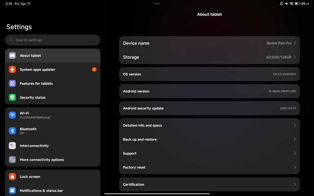 Redmi Pad Pro (Category: Android) located in Quezon City. Submitted by brynlsrn (Listing ID 1365424473, Image 3). Description: Redmi Pad Pro 8/128gb box charger case tempered glass already installed or swap to android/iphone.
