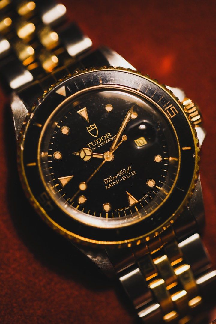 Tudor Mini Sub 73091 (Category: Luxury Watches) located in Calamba. Submitted by nikkoneko86 (Listing ID 1365395121, Image 2). Description: up for sale is a two-tone mini sub ref 73091 in good condition. 33mm unpolished case and jubilee bracelet (6249 / 599) Rolex caseback and crown, bezel, dial, hands and indices showing normal signs of use and age. movement runs strong and keeps good time. see this and the full collection at our shop in Binan, 