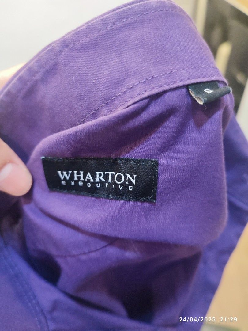 Wharton executive formal purple longsleeves (Category: Formal Shirts) located in Malabon City. Submitted by thriftstore.turtle (Listing ID 1365460228, Image 3). Description: color: purple 💜🪻🍇#luvearth size: small.