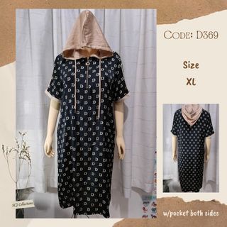 XL Hooded Casual Dress with Pockets – Black with “D” Print