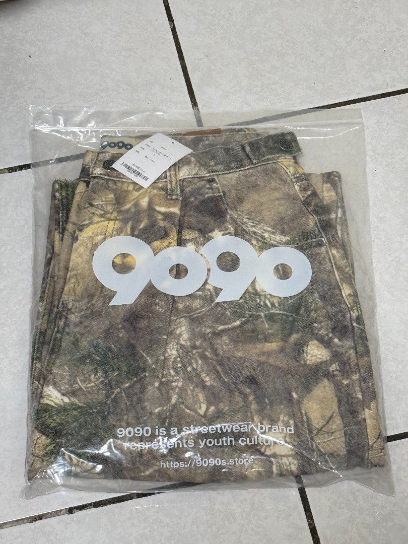 9090 king logo slub denim baggy pants Real tree XL 落葉褲