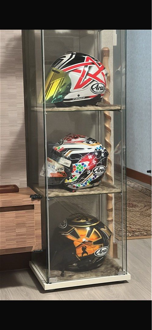 Arai Helmet (Category: Motorcycle Accessories) located in Singapore. Submitted by apis262109 (Listing ID 1365614715, Image 1). Description: New Nakano Star - $1600 full set New Nakagami - $700 full set Used Samurai - $550 cond 9/10 helmet only New Red rose visor - $100 Used Full tunted visor - $80 Buy all for $2800 All are size M except for nakagami which i change size L padding when i collect from seller as this was a pre ordered from japan. No 