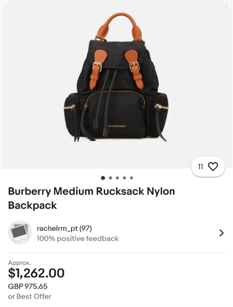 Burberry Black Nylon Rucksack Backpack (Category: Luxury Bags & Wallets) located in Baguio. Submitted by PreiLoveMaria (Listing ID 1365630851, Image 2). Description: Burberry Black Nylon Rucksack Backpack Good used condition With manageable flaws/signs of used Kindly refer to the last photo Medium Capacity Kindly check the Detailed photos Shipping via J&T only No COD and COP Item is from Japan Surplus.