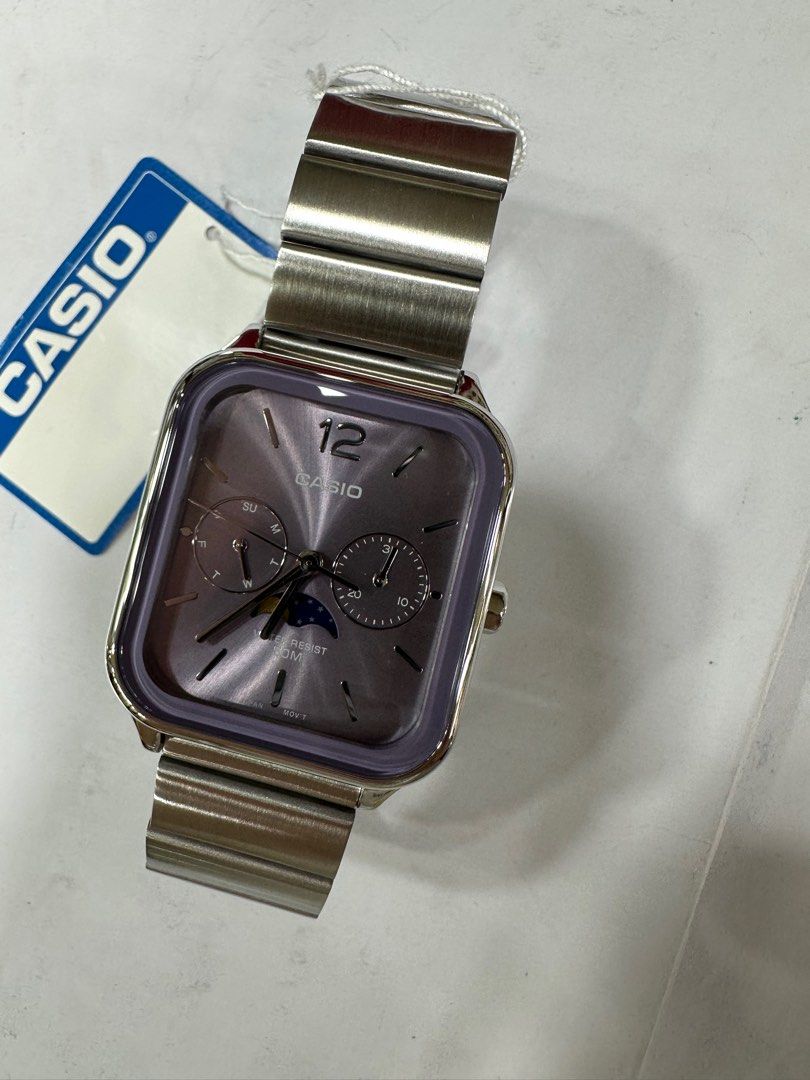 Casio Moonphase MTP-M305D-6A (Category: Men's Watches) located in Manila. Submitted by seikowatchfactory (Listing ID 1365624526, Image 2). Description: Brand New in Box Authentic Casio Watch Model: MTP-M305D-6A Price: 5495 pesos Specifications: Case Size: 44.5 x 34 x 9.3mm Weight: 116g Stainless Steel Stainless Steel Band One touch 3-fold clasp 50m Water Resistance Approx. Battery Life: 3 years on 621SW Mineral Glass Moon phase Regular timekeepin