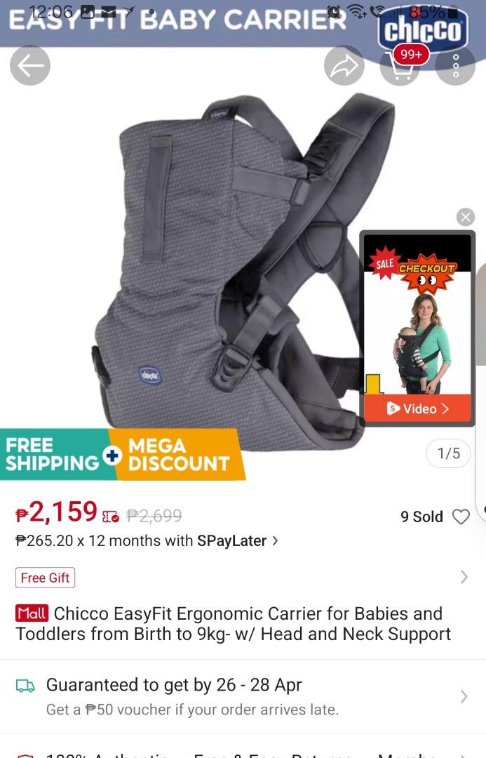 Chicco Baby Carrier (Category: Carriers & Slings) located in Manila. Submitted by emma.b1 (Listing ID 1365518886, Image 3). Description: Please refer to S h o p p e e (last pic as reference) for product specs/details..