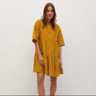 Mango Eyelet Mini Dress (Mustard)