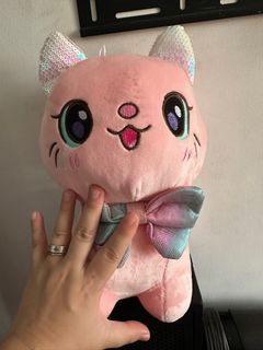 NEW! BIG! 12in Pink cat stuff toy w/ bow tie