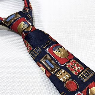 Raffaello Firenze 100% Navy Blue Necktie with Floral Graphic Design