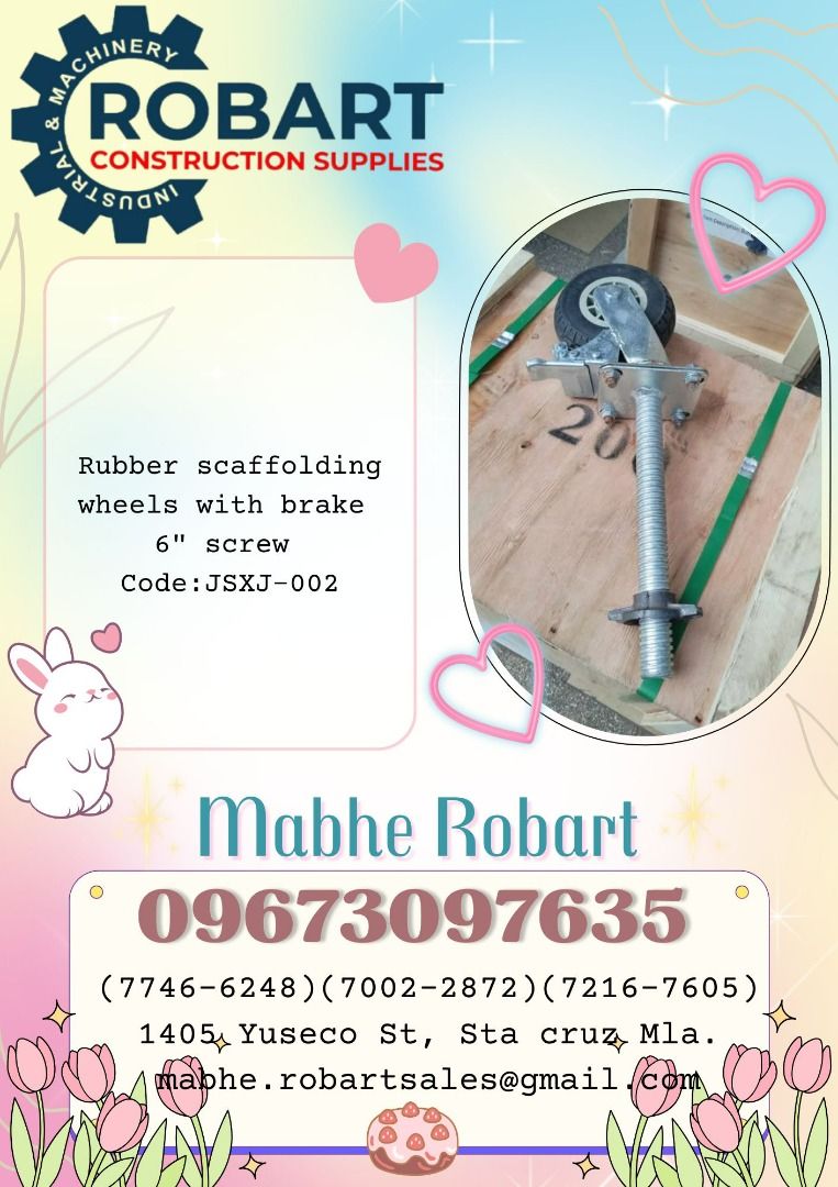 rubber scaffolding wheels with brake 6" screw (Category: Cleaning Tools & Supplies) located in Caloocan City. Submitted by robartmari68459 (Listing ID 1365497255, Image 1). Description: rubber scaffolding wheels with brake 6" screw JSXJ-002 𝚁𝙾𝙱𝙰𝚁𝚃 𝙲𝙾𝙽𝚂𝚃𝚁𝚄𝙲𝚃𝙸𝙾𝙽 𝚂𝚄𝙿𝙿𝙻𝙸𝙴𝚂 𝙾𝚏𝚏𝚒𝚌𝚎 𝙰𝚍𝚍𝚛𝚎𝚜𝚜: 𝟷𝟺𝟶𝟻 𝚈𝚞𝚜𝚎𝚌𝚘 𝚂𝚝. 𝚂𝚝𝚊 𝙲𝚛𝚞𝚣 𝙼𝚊𝚗𝚒𝚕𝚊 𝚂𝙴𝙽𝙳 𝚄𝚂 𝙼𝙴𝚂𝚂𝙰𝙶𝙴 𝙵𝙾𝚁 𝙸𝙽𝚀𝚄𝙸𝚁𝙸𝙴𝚂 𝙶𝚕𝚋𝚎 - (�