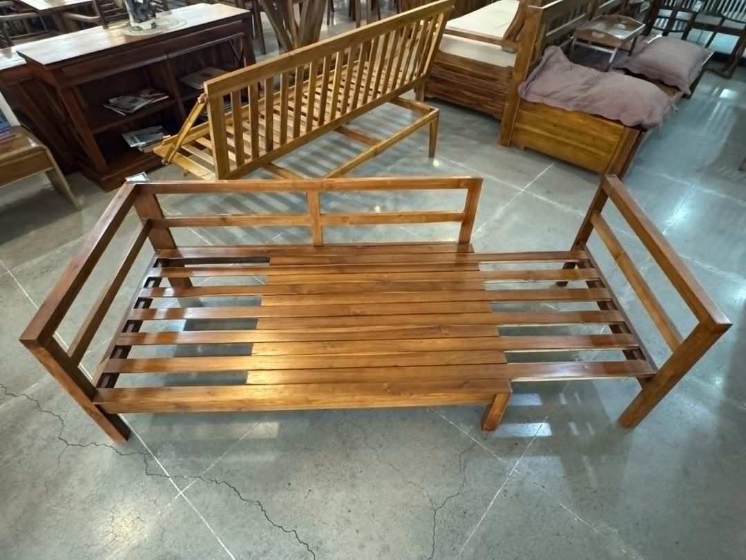 Solid Teak Wood Side Pull Sofa Bed Frame Furniture (Category: Sofas) located in Quezon City. Submitted by christineahnneee07 (Listing ID 1365556537, Image 2). Description: ITEM: Handcrafted Solid Teak Wood Side Pull Sofa Bed Frame Furniture SERIES: Gold Teak (Indoor Series) MAIN MATERIAL: Teak Wood (Tectona Grandis) FINISHING: N. Cellulose APPROXIMATE DIMENSIONS: (size may slightly vary due to its handcrafted nature) Bed Form: 202 x 78 x 65 cm So