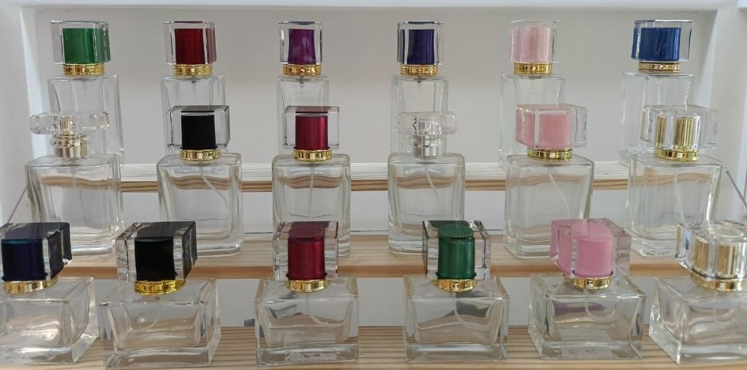 Tall Square Perfume Bottle 50ml (Category: Fragrance & Deodorants) located in Quezon City. Submitted by glasspak.ph (Listing ID 1365487702, Image 1). Description: WIDTH- 38mm HEIGHT- 116mm WEIGHT- 161g MOUTH- 13mm MATERIAL- Glass.