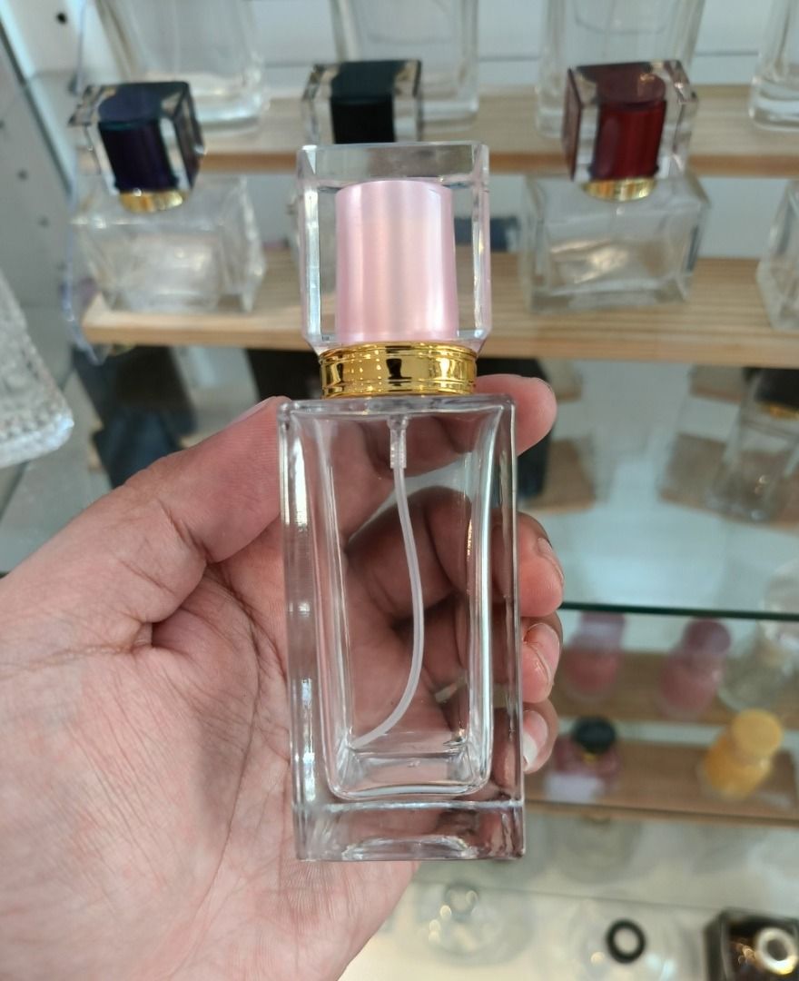 Tall Square Perfume Bottle 50ml (Category: Fragrance & Deodorants) located in Quezon City. Submitted by glasspak.ph (Listing ID 1365487702, Image 2). Description: WIDTH- 38mm HEIGHT- 116mm WEIGHT- 161g MOUTH- 13mm MATERIAL- Glass.