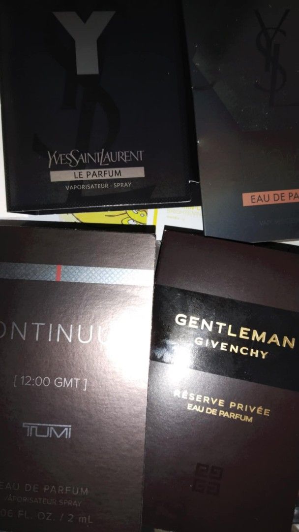 YSL, Armani, Givency, Burberry & Tumi Perfume Samples for Men (Category: Fragrance & Deodorants) located in Cebu City. Submitted by patjl (Listing ID 1365479940, Image 2). Description: Perfume Samples for Men AVAILABLE BRANDS: YSL, ARMANI, TUMI & BURBERRY PRICE RANGE: 400-300 MOP: BPI, PAYMAYA, GCASH MOD: LBC, J&T, LALAMOVE, MAXIM PM FOR MORE DETAILS ‼️.