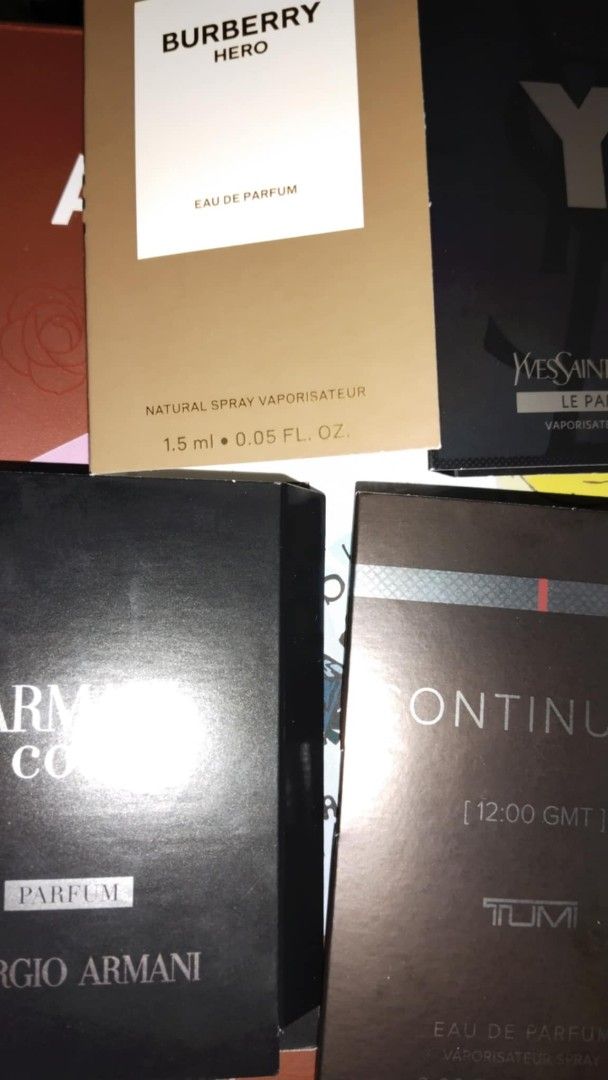 YSL, Armani, Givency, Burberry & Tumi Perfume Samples for Men (Category: Fragrance & Deodorants) located in Cebu City. Submitted by patjl (Listing ID 1365479940, Image 3). Description: Perfume Samples for Men AVAILABLE BRANDS: YSL, ARMANI, TUMI & BURBERRY PRICE RANGE: 400-300 MOP: BPI, PAYMAYA, GCASH MOD: LBC, J&T, LALAMOVE, MAXIM PM FOR MORE DETAILS ‼️.