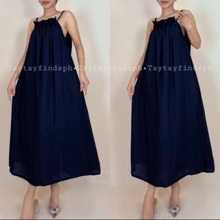 BANGKOK Classic black full linen adjustable flowy maxi halter pleated style dress