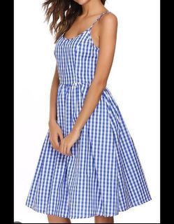 Blue and White Plaid Casual Short Dress