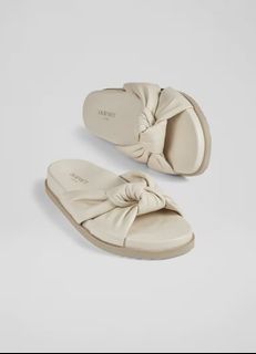 COMFORT PLUS Beige cream ecru leather tie knot comfy cloud sandals (from Php1,450)