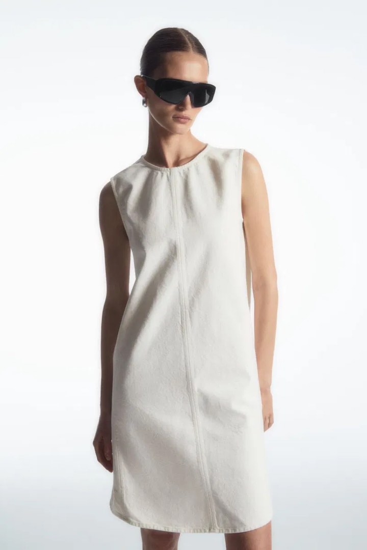 cos white denim dress OPEN-COLLAR DENIM SHIRT DRESS - BEIGE