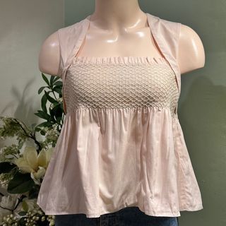 Dainty Miu Miu Pastel Pink smocked peplum Garden Top