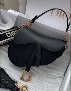 Dior saddle medium black with guitar strap (auth)