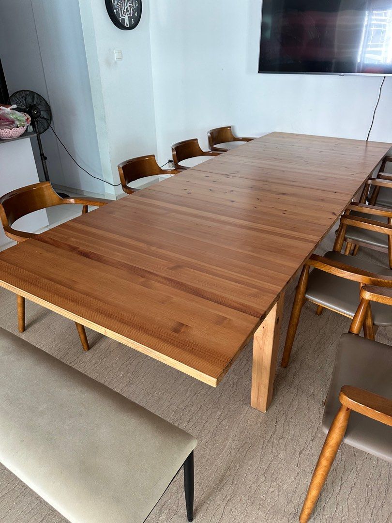 Extensible Solid Wood Dining Table (Category: Tables & Sets) located in Singapore. Submitted by praiseglory (Listing ID 1365697529, Image 1). Description: extensible dining table. 3 lengths of extension. 296cm, 248cm, 203cm. Width is 105cm. Easy to transform. Solid wood. Please arrange your own delivery. PM me if interested. .
