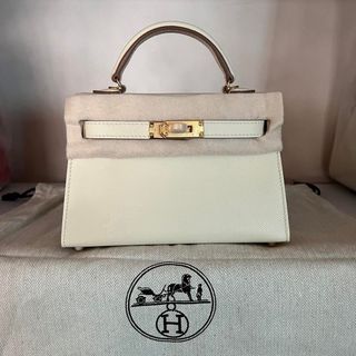 HERMES MINI KELLY WHITE GOLD HARDWARE